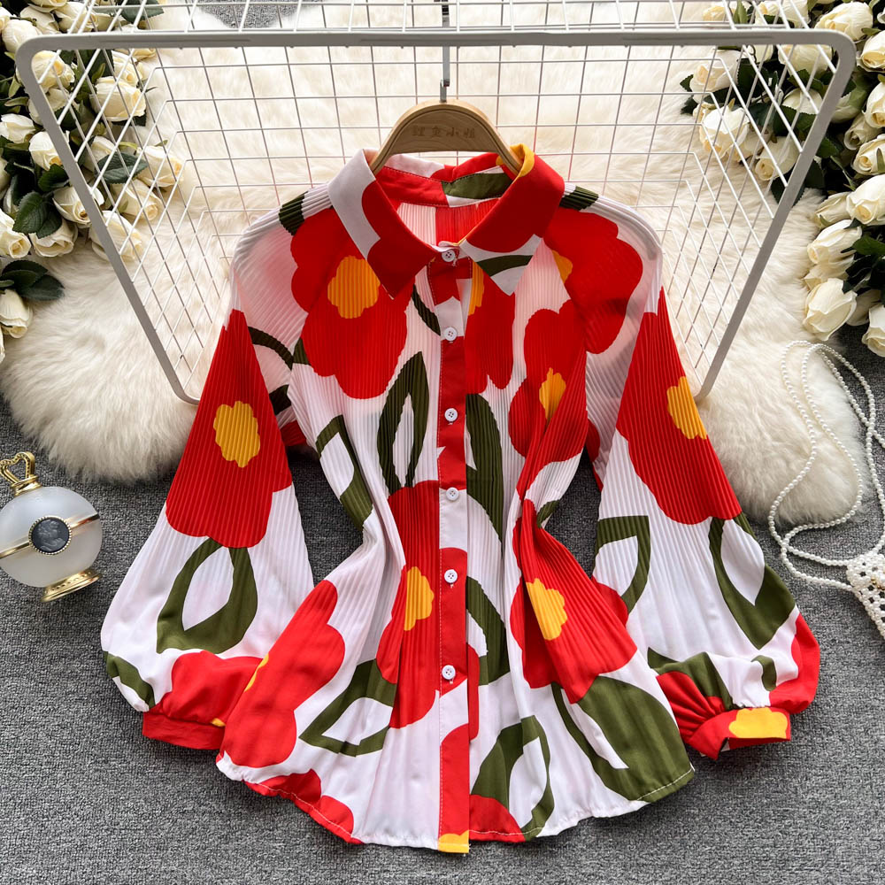 Pleated long sleeve blouse